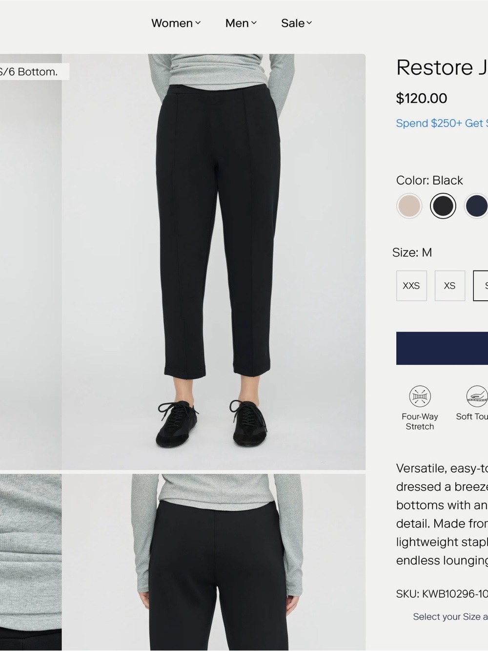 Kit and Ace Black Cropped Tailored Jogger Pants